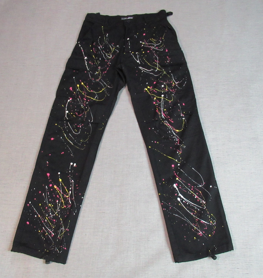 Fashion Nova Jeans Women Size XS Black Paint Splatter Denim Oversized Grunge NEW